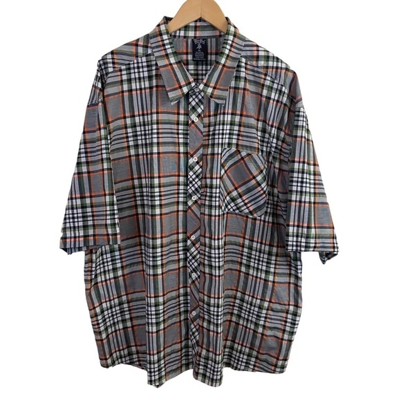 Mens Plaid Button Down Shirt Grey Orange Black Cotton Blend Sz 3XL Big & Tall - Picture 1 of 7
